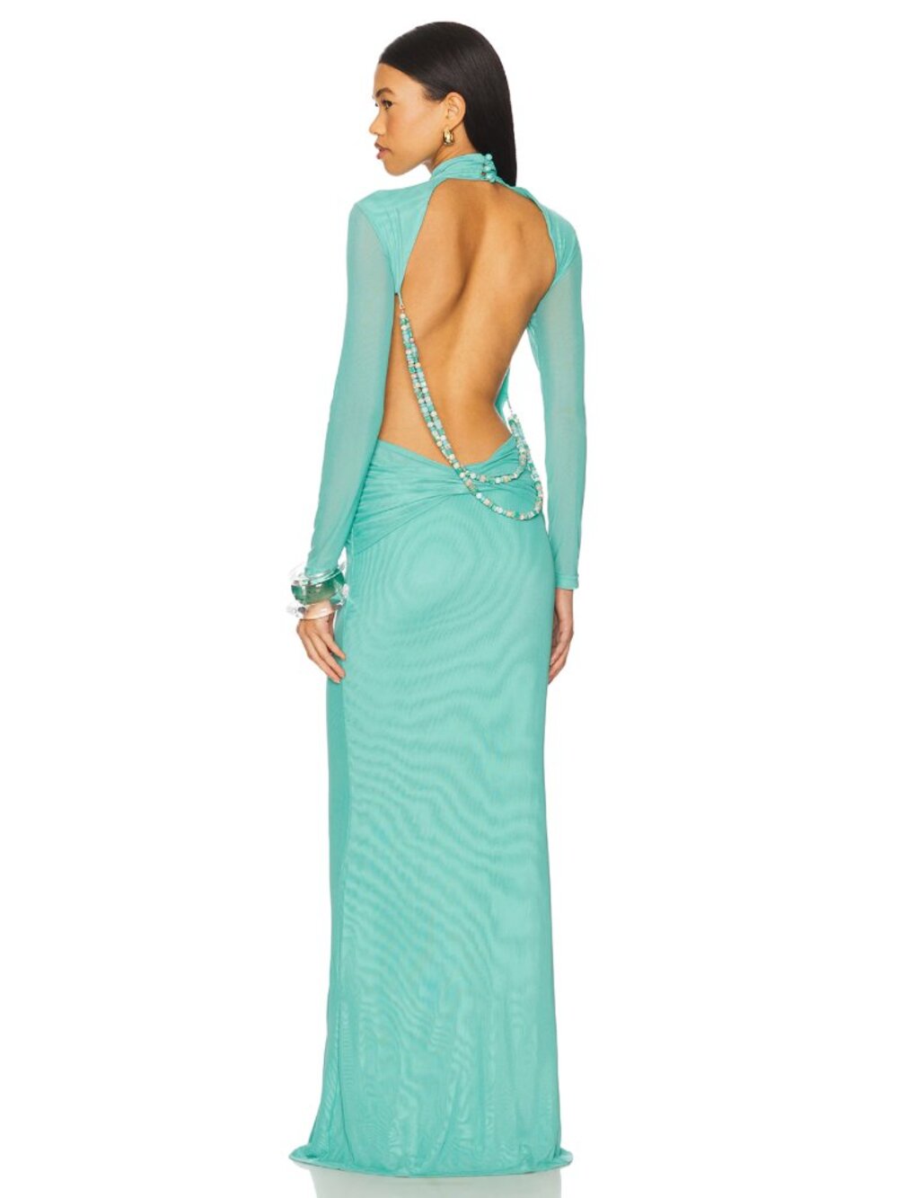 Yellow The Label Salome Beaded Maxi Dress Teal Mint Blue Green Long Sleeve Gown